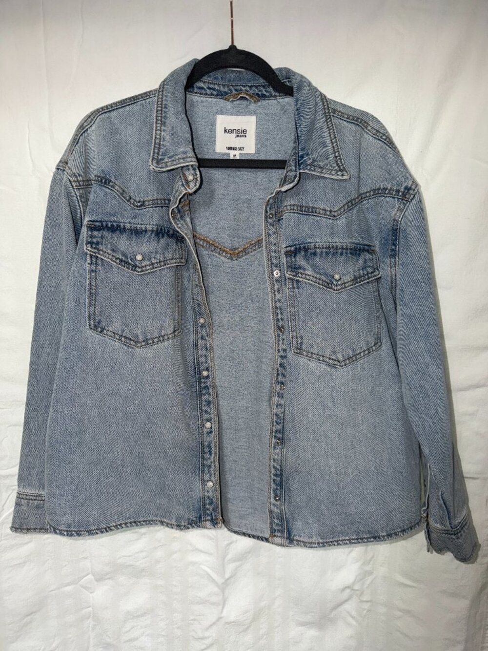 Kenzie Jeans Vintage-Style Denim Shacket Light Wash Size Medium